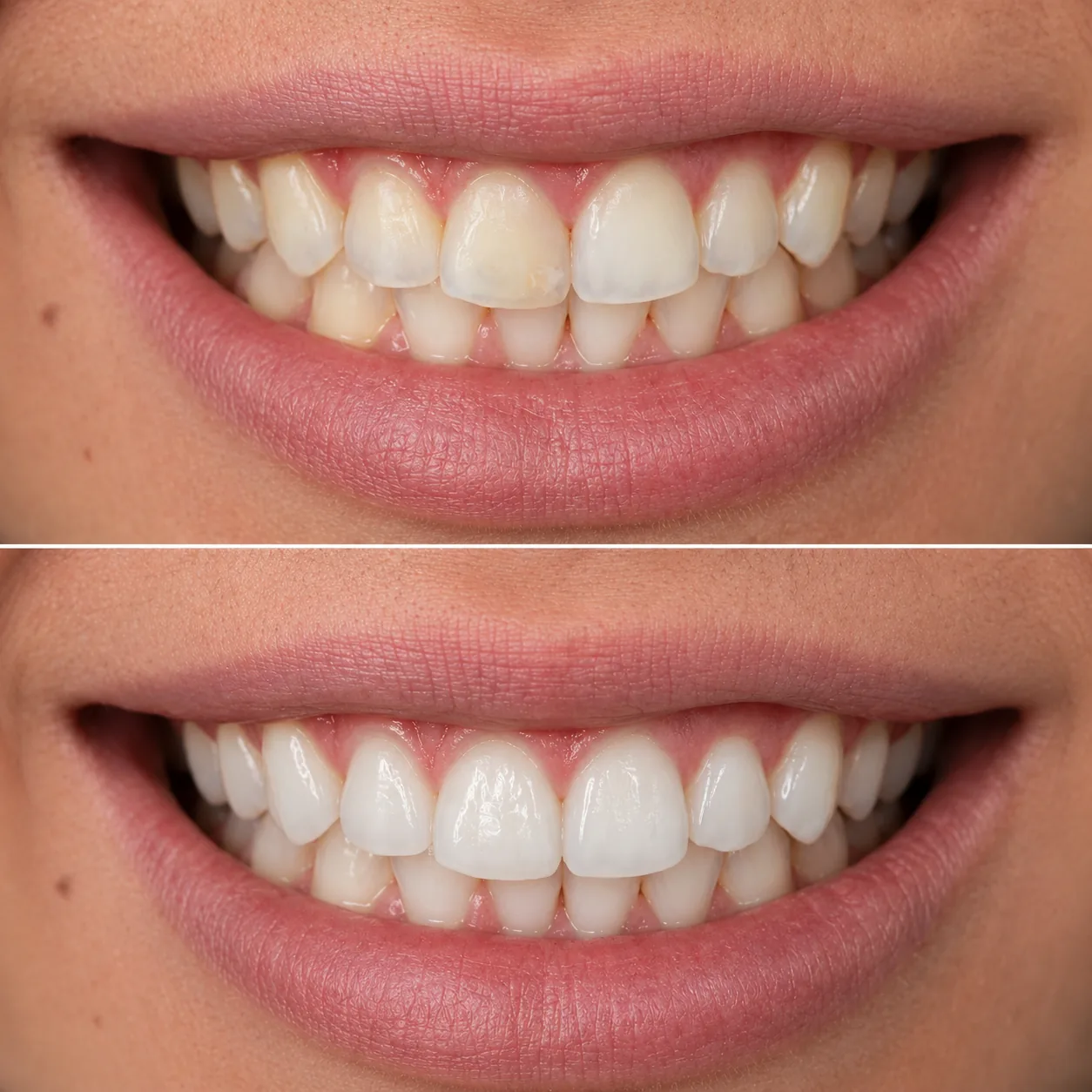 Antes e depois de clareamento dental