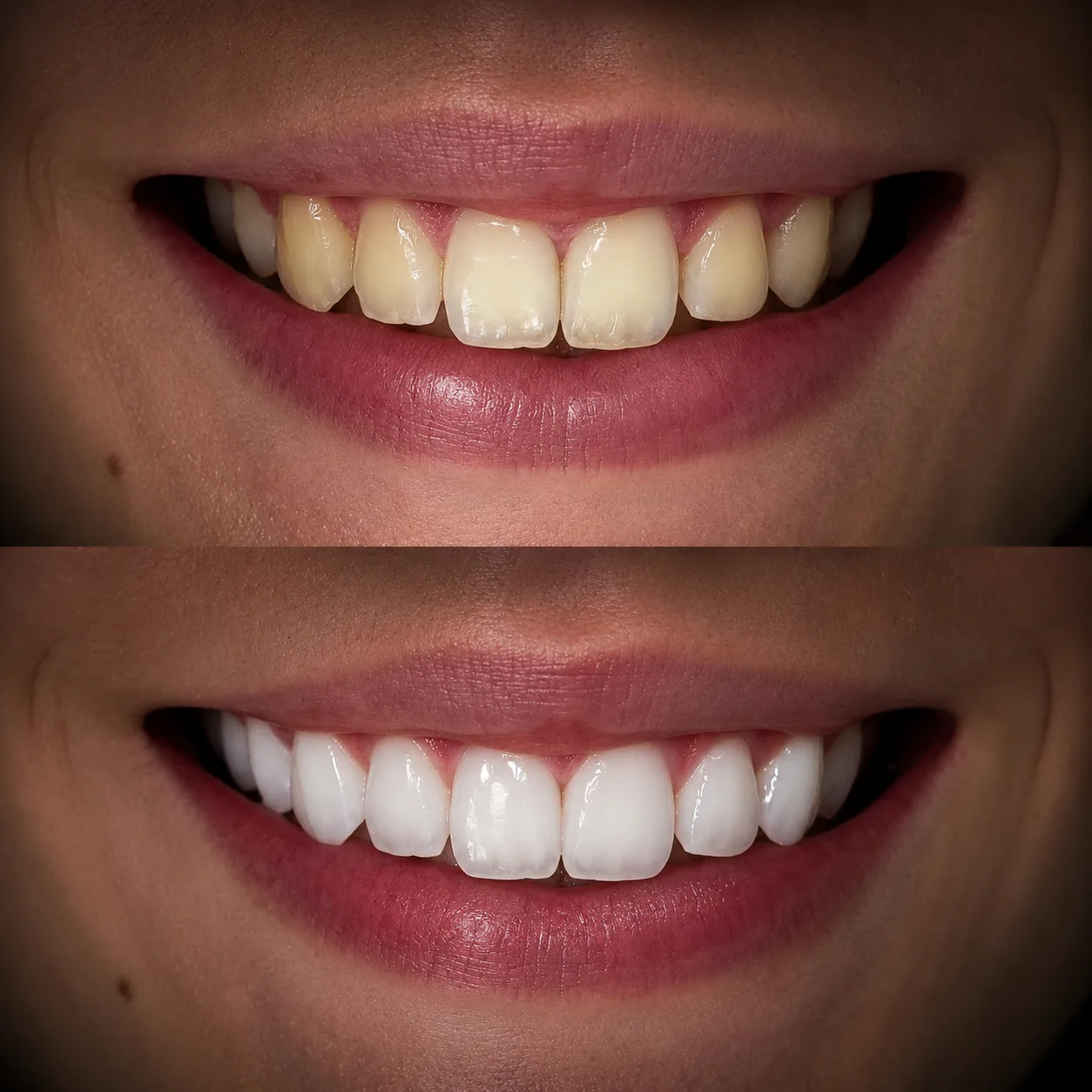 Antes e depois dentes brancos