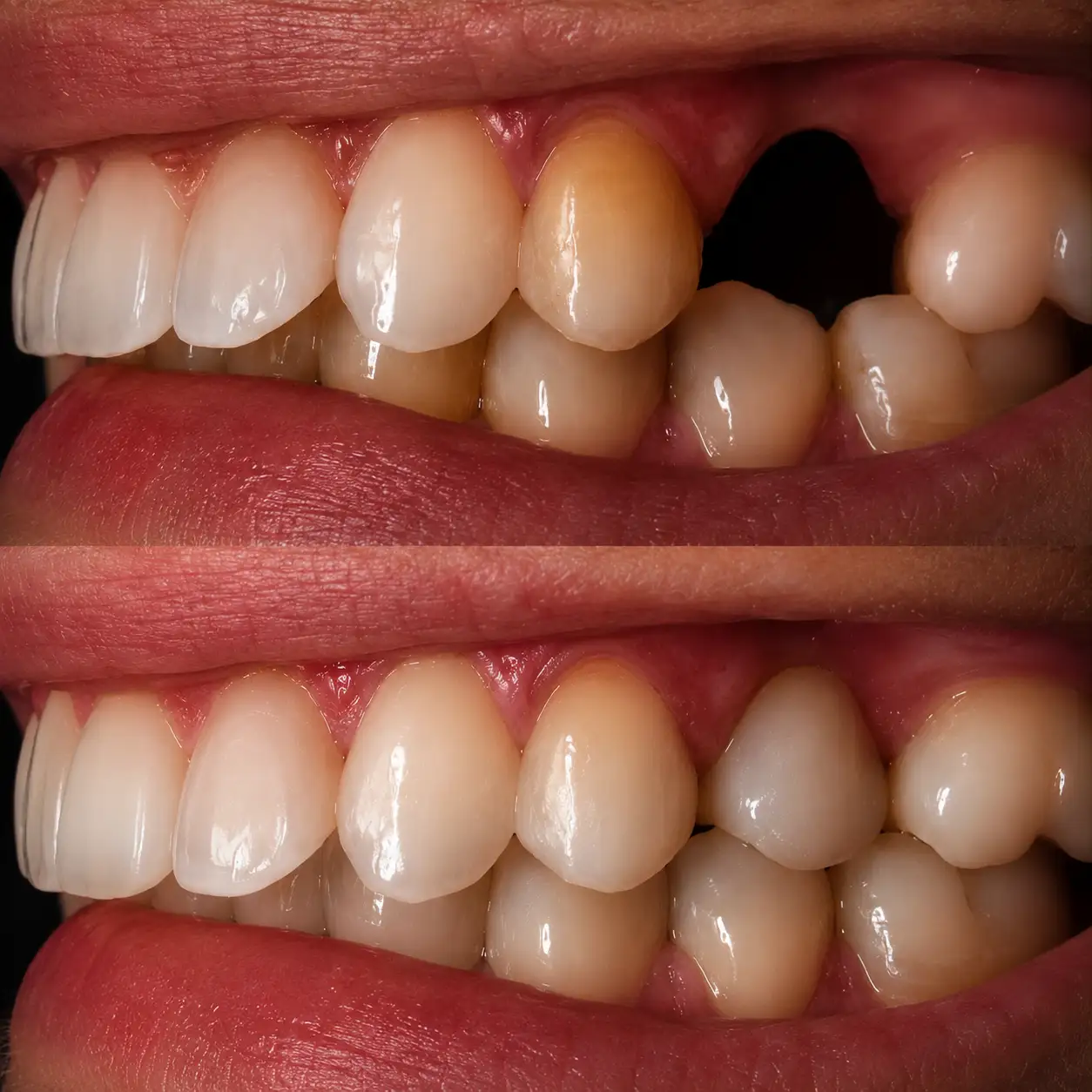 Antes e depois implante unitário